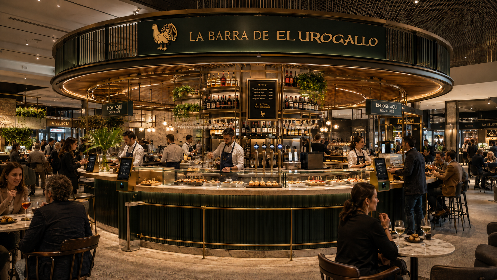 La Barra de El Urogallo en formato isla dentro de un mercado gourmet